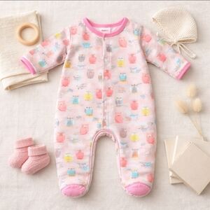 Zutano Itzy Bitzy Owl Print Footed Sleeper 3M Pink Cotton Baby Pajamas c.2014
